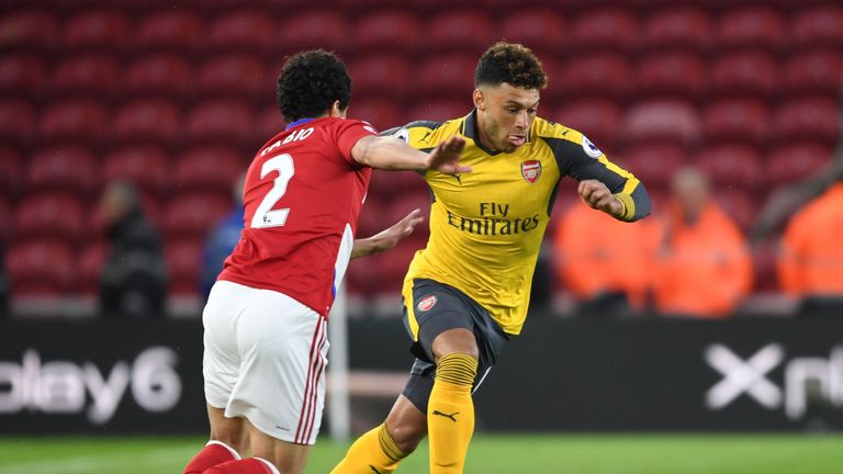 MIDDLESBROUGH, ENGLAND - APRIL 17: of Arsenal during the Premier League match between Middlesbrough and Arsenal at Riverside Stadium on April 17, 2017
