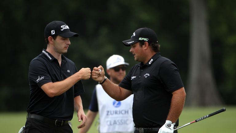 AVONDALE, LA - APRIL 29:  Patrick Reed and Patrick Cantlay react to their putt on the sixth hole during the third round of the Zurich Classic at TPC Louisi