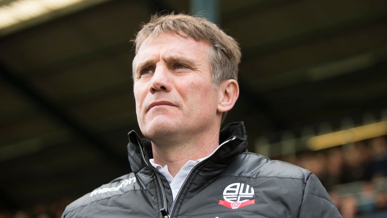 OLDHAM, ENGLAND- APRIL 15: Phil Parkinson manager of Bolton Wanderers looks on during the Sky Bet League One match between Oldham Athletic and Bolton Wande