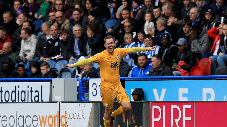 Aiden McGeady celebrates scoring the opening goal of the game against Huddersfield