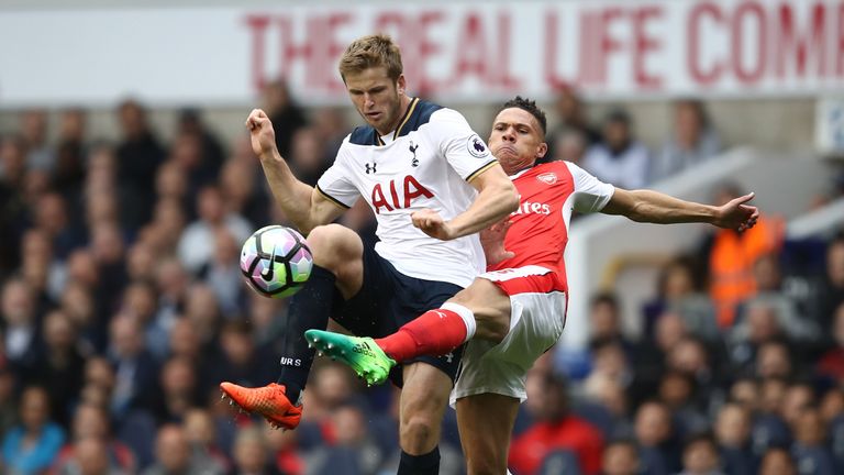Eric Dier of Tottenham Hotspur and Kieran Gibbs of Arsenal battle for possession during the Premier League match