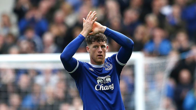Ross Barkley shows his appreciation to the fans after the match against Burnley
