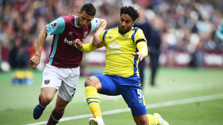Jonathan Calleri is challenged by Ashley Williams at The London Stadium