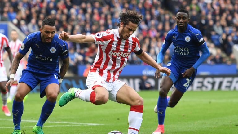 Ramadan Sobhi of Stoke City in action during the Premier League match between Leicester City and Stoke City at The King Power