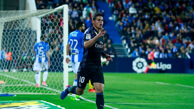 James Rodriguez celebrates scoring the opening goal