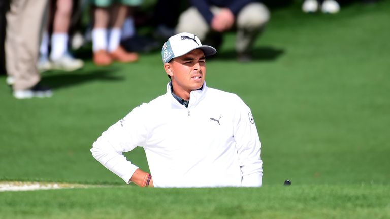 AUGUSTA, GA - APRIL 06:  Rickie Fowler of the United States looks on from a bunker on the second hole during the first round of the 2017 Masters Tournament