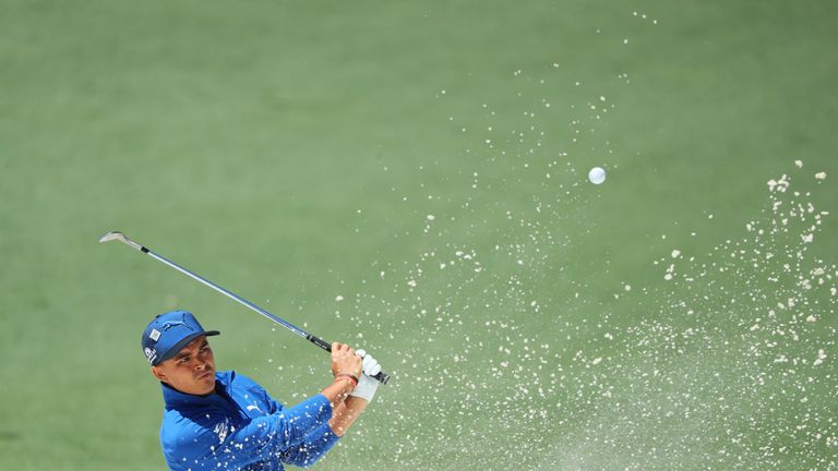 AUGUSTA, GA - APRIL 07:  Rickie Fowler of the United States plays a shot from a bunker on the second hole during the second round of the 2017 Masters Tourn
