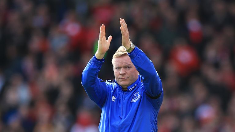 Everton manager Ronald Koeman applauds the fans after the Premier League match at Anfield, Liverpool.