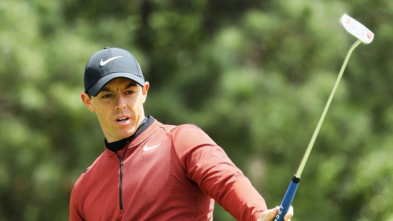 Rory McIlroy of Northern Ireland putts on the first green during the first round of the 2017 Masters Tournament at Augusta National