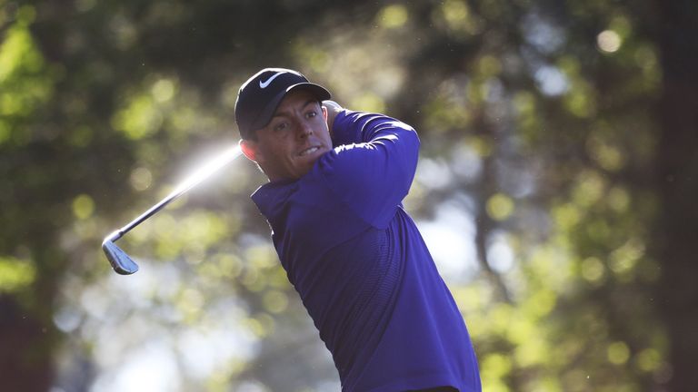 Rory McIlroy of Northern Ireland plays his shot from the fourth tee during a practice round prior to the start of the 2017 Masters