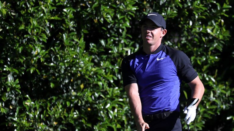 Rory McIlroy of Northern Ireland plays a shot on the fifth tee during a practice round prior to the start of the 2017 Masters