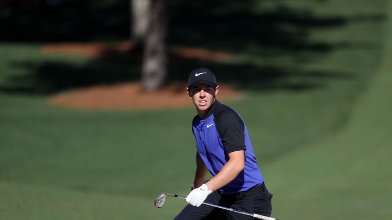 AUGUSTA, GA - APRIL 04:  Rory McIlroy of Northern Ireland reacts during a practice round prior to the start of the 2017 Masters Tournament at Augusta Natio