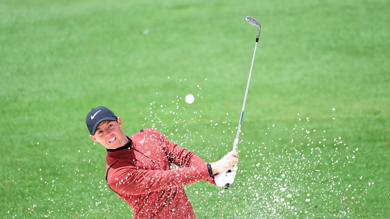 AUGUSTA, GA - APRIL 06:  Rory McIlroy of Northern Ireland plays a shot from a greenside bunker on the second hole during the first round of the 2017 Master