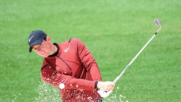 AUGUSTA, GA - APRIL 06:  Rory McIlroy of Northern Ireland plays a shot from a greenside bunker on the second hole during the first round of the 2017 Master