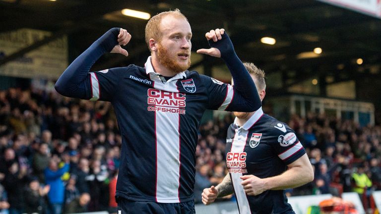 Ross County's Liam Boyce celebrates his second goal of the night