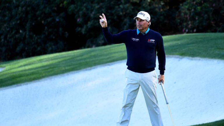 AUGUSTA, GA - APRIL 07:  Fred Couples of the United States reacts to a putt for birdie on the 13th hole during the second round of the 2017 Masters Tournam