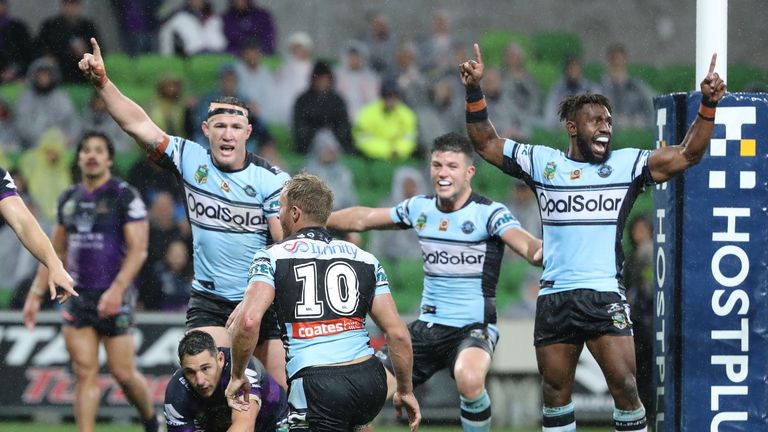 Cronulla hooker James Segeyaro (right)