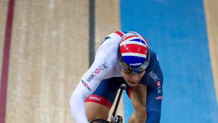 Ryan Owens from Great Britain competes during the men sprint quarter-finals at the 2017 Track Cycling World Championships in Hong Kong on April 15, 2017. /