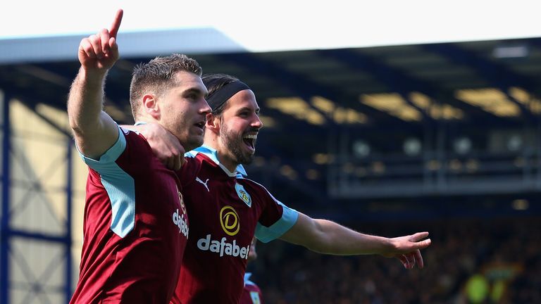 Sam Vokes celebrates scoring his side's leveller with George Boyd