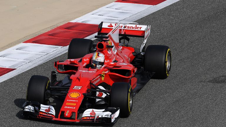 Sebastian Vettel in action during Practice One for the Bahrain GP