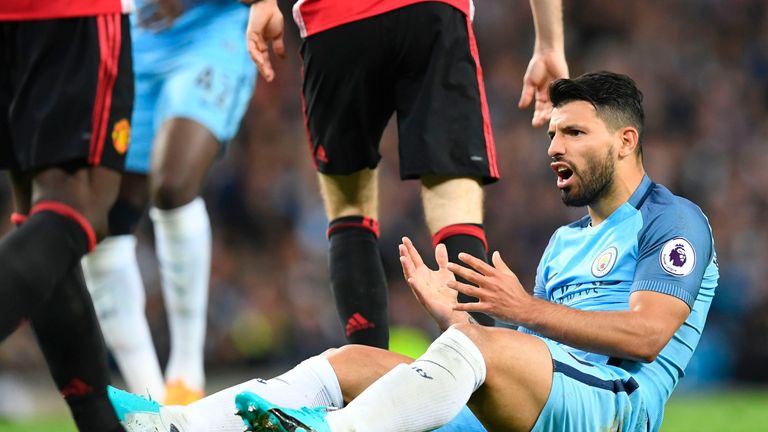 Sergio Aguero shows his frustration after missing a chance 