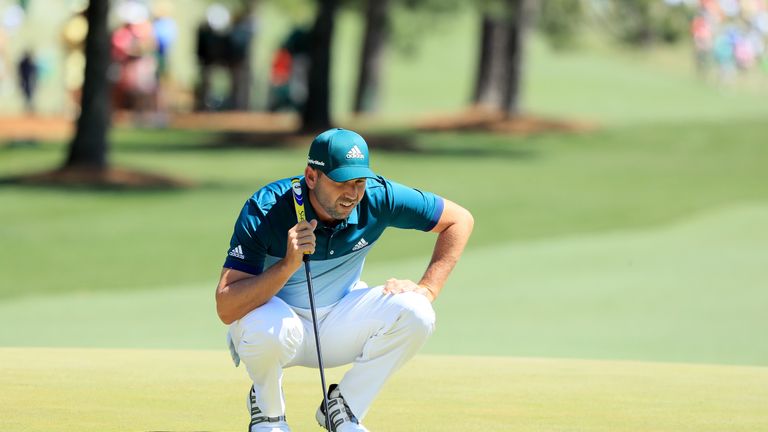 AUGUSTA, GA - APRIL 09:  Sergio Garcia of Spain lines up a putt on the first hole during the final round of the 2017 Masters Tournament at Augusta National