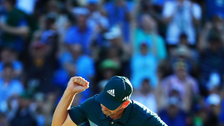 AUGUSTA, GA - APRIL 09:  Sergio Garcia of Spain reacts to making a putt for eagle on the 15th green during the final round of the 2017 Masters Tournament a