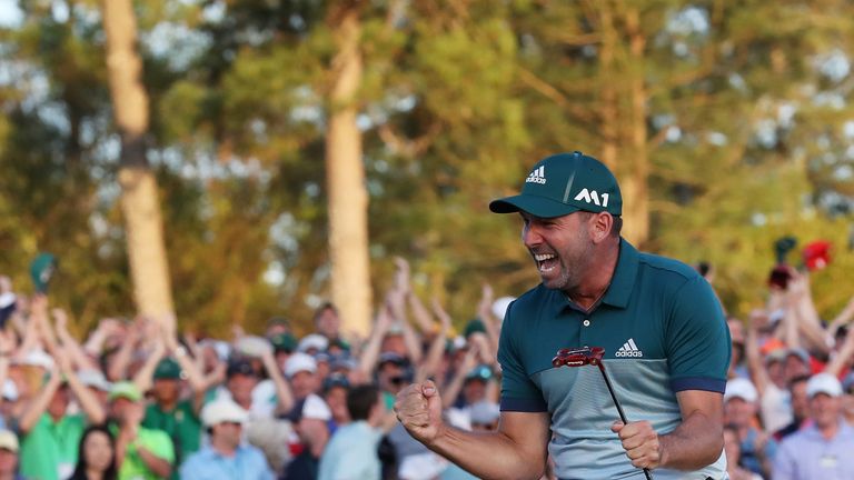 Sergio Garcia celebrates winning the Masters