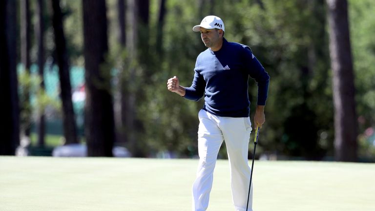 AUGUSTA, GA - APRIL 07:  Sergio Garcia of Spain reacts during the second round of the 2017 Masters Tournament at Augusta National Golf Club on April 7, 201