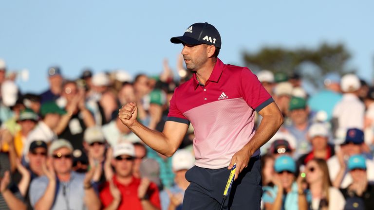 AUGUSTA, GA - APRIL 08:  Sergio Garcia of Spain reacts to his putt on the 18th hole during the third round of the 2017 Masters Tournament at Augusta Nation