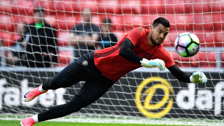 SUNDERLAND, ENGLAND - APRIL 09:  Sergio Romero of Manchester United warms up prior to the Premier League match between Sunderland and Manchester United at 
