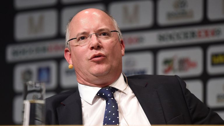 Shaun Harvey, CEO of The Football League, speaks during day two of the SoccerEX Convention at the Manchester Central Convention Complex, Manchester.