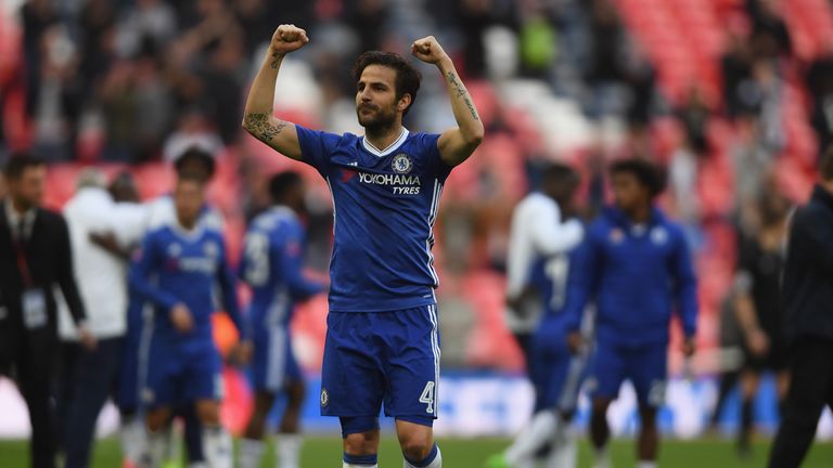 Cesc Fabregas celebrates after Chelsea's FA Cup win over Tottenham Hotspur