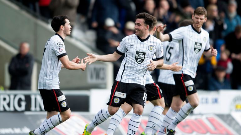 Stephen Mallan celebrates his opening goal against Raith Rovers