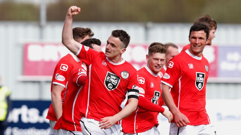 St Mirren's Stephen McGinn (22) celebrates his goal against Falkirk