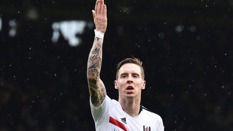 Stefan Johansen celebrates scoring Fulham's fourth goal during the FA Cup fourth round against Hull City