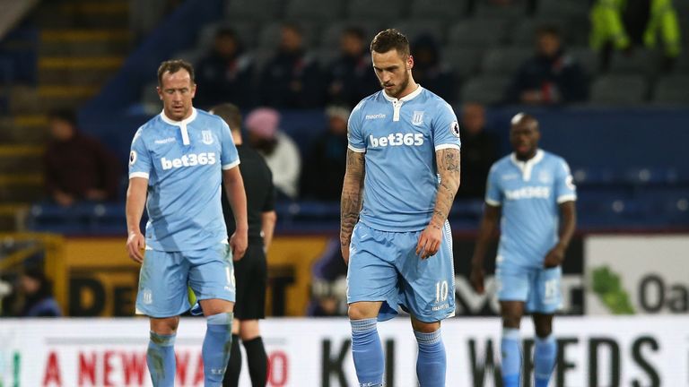 Marko Arnautovic of Stoke City is dejected after Burnley score their first goal during the Premier League match between Burnley
