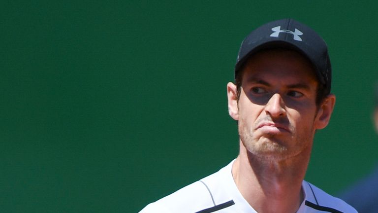 Andy Murray reacts after being defeated by Albert Ramos-Vinolas at the end of their Monte-Carlo ATP Masters Series tennis tournament