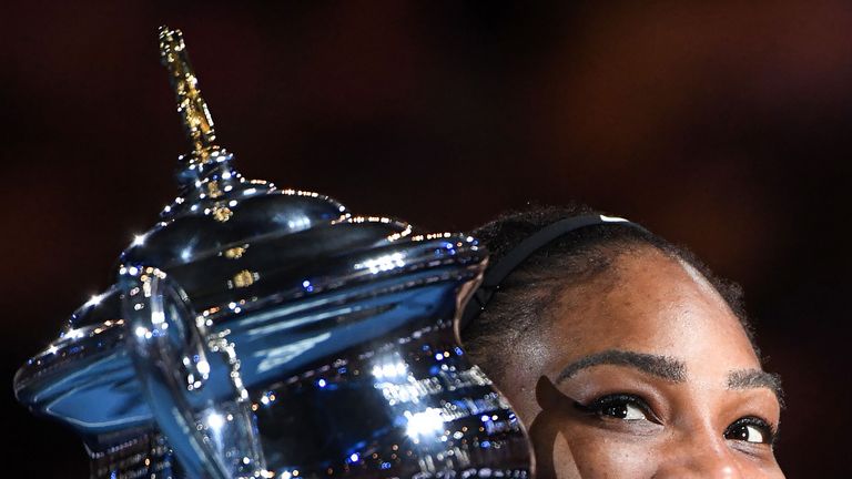 Serena Williams celebrates after winning the Australian Open