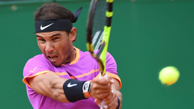 Spain's Rafael Nadal returns the ball to Spains Albert Ramos-Vinolas during the final of Monte-Carlo ATP Masters Series Tournament