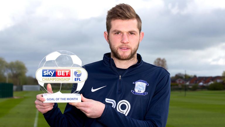 Tom Barkhuizen of Preston North End wins the Sky Bet Championship Goal of the Month award