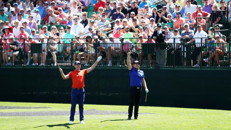 Danny Willett and Tyrrell Hatton during a pratice round for the Masters