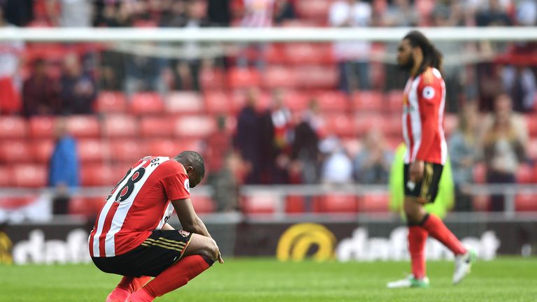 Victor Anichebe looks dejected after Sunderland's home defeat to Manchester United