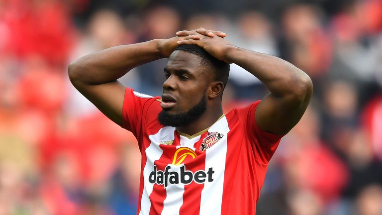 Victor Anichebe appears dejected after the Premier League match between Sunderland and West Ham United