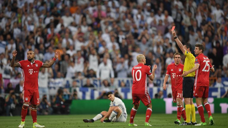 Arturo Vidal (left) was shown a second yellow card for an apparent foul on Marco Asensio