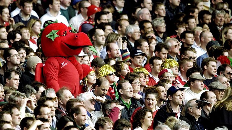  A Welsh Dragon in the crowd at the Five Nations match between Wales and England at Wembley in London. Wales won 32-31