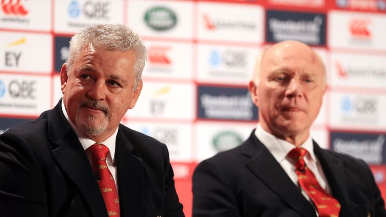 British & Irish Lions head coach Warren Gatland and tour manager John Spencer during the British and Irish Lions Squad Announcement at Hilton London Syon P