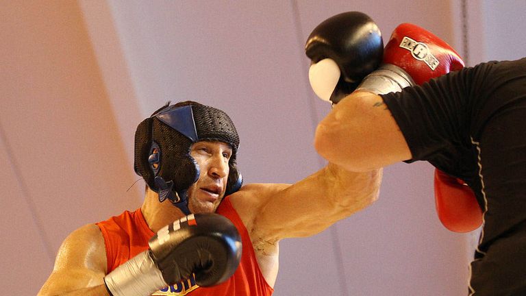 Wladimir Klitschko of Ukraine exercises during a training session at Hotel Stanglwirt on October 23, 2012 in Going, Austria. 