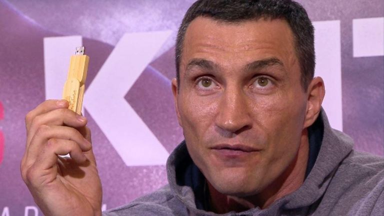 Wladimir Klitschko has recorded his prediction of Saturday's fight on a USB stick which will be sown into his robe.