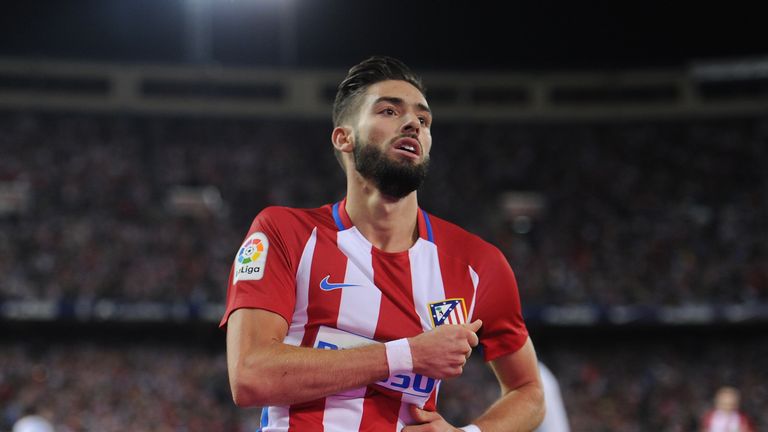 MADRID, SPAIN - OCTOBER 29:   Yannick Carrasco of Club Atletico de Madrid celebrates after scoring his team's 4th goal during the La Liga match between Clu